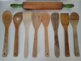 Vtg Rolling Pin And Wooden Utensils