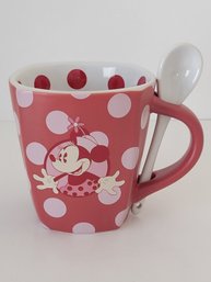 Disney Parks Minnie Mouse Red Polka Dot Ceramic Mug With Spoon