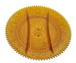 Vtg Indiana Glass Co Amber Sandwich Divided Serving Dish