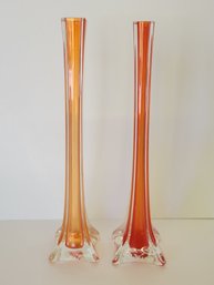 2 Vtg MCM Elephant Foot Bud Vases