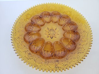 Vtg Indiana Glass Co Amber Egg Platter