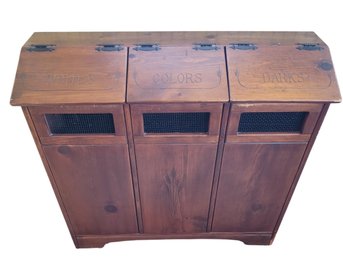 Vtg Wooden Laundry Hamper Cabinet