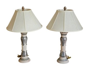 2 Traditional Style Pink And Silver Table Lamps