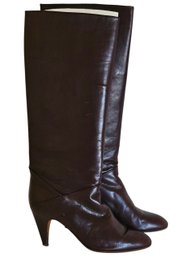 Vtg Andrew Geller Tall Brown Leather High Heel Boots 8N