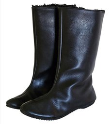 Vtg Faux Fur Lined Black Pull On Boots 8B