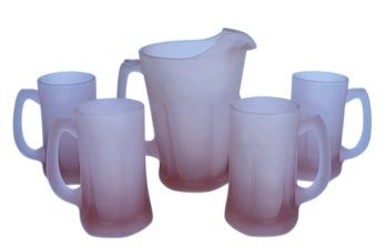 Vtg Tiara Pink Frosted Glass Pitcher And Mug Set