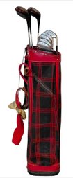 Vtg Red And Black Tartan Plaid Golf Bag
