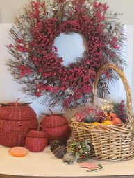 Christmas Red Wreath And Baskets