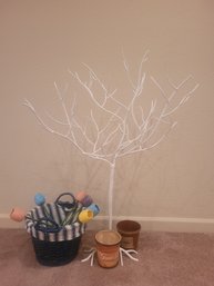 Basket, Flowers And Trees