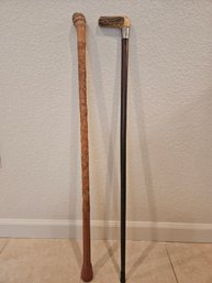 2 Vintage Antique Walking Sticks Canes