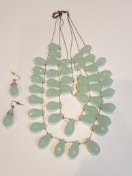 Light Green 3 Tier Gemstone Necklace And Matching Earrings
