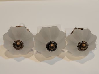 3 Frosted Glass Flower Design Knobs