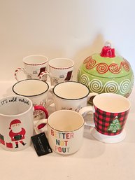 Holiday Mugs And Cookie Jar