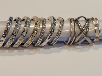 10 Silvertone And Crystal Rings