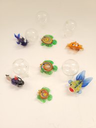 Vtg Miniature Art Glass Aquatic Fish With Attached Bubbles