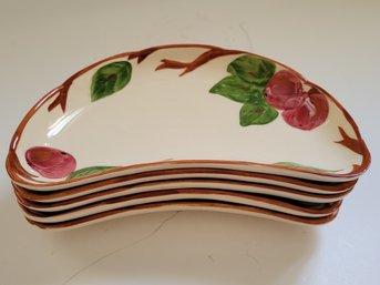 Vtg Franciscan Apple Pattern Cresent Snack Dishes X 5