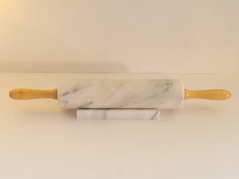 Vtg Marble Rolling Pin With Stand
