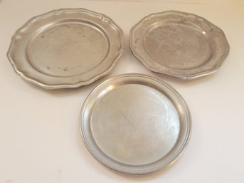 3 Vintage Pewter Plates