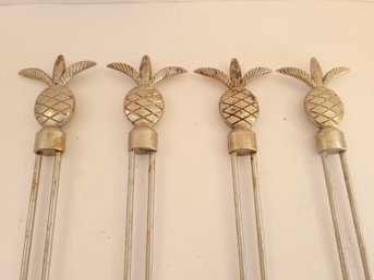 4 Vintage Pineapple Top Metal Skewers