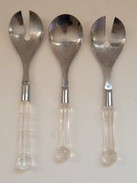 Vintage Stainless Steel And Acrylic Salad Servers