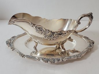 Vtg Wallace Baroque Silver Plated Tray And Gravy Boat