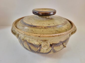 Vtg Handmade Stoneware Lidded Casserole Dish