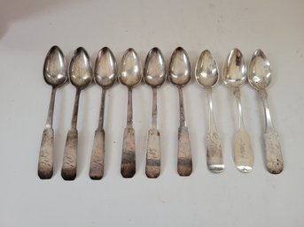 9 Antique Coin Silver Monogramed Teaspoons