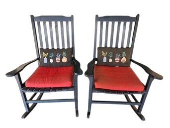 2 Blue Wooden Outdoor Rocking Chairs