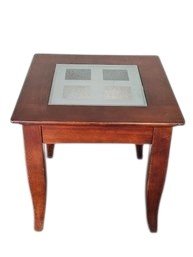 Wooden Side Table With Glass Insert