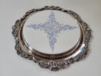 Vtg Wallace Silver Plated Tivet With A Ceramic Center