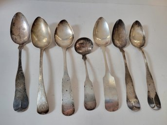 7 Antique Coin Silver Monogramed Spoons