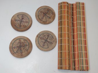 4 Stoneware Coasters And 2 Bamboo Placemats