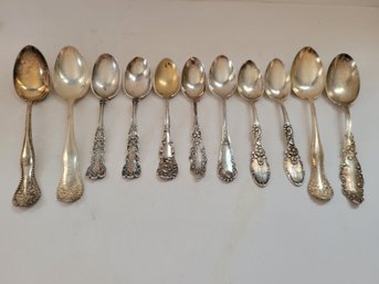 11 Vtg Sterling Silver Ornate Spoons