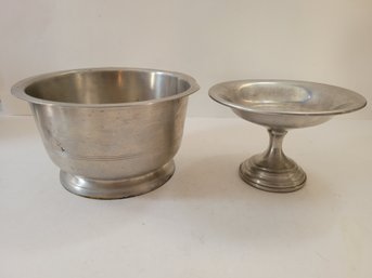 Vtg Pewter Bowl And Pedestal Candy Dish