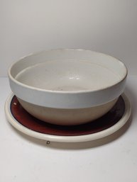 Large Stoneware Bowl And Folk Art Pottery Plate