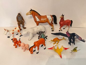 Vtg Toy Animals Figure Lot Dinosaurs Farm Animals