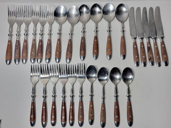 Vtg 27 Piece Brown Handle Bistro Flatware Set