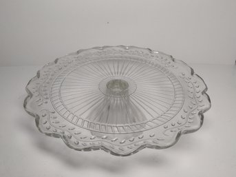 Vtg Clear Glass Leaf Pattern Cake Stand
