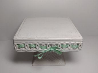 White Ceramics Cake Stand With Ribbon