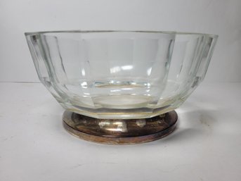 Vtg Italian Crystal Decagone Shaped Bowl With Silver Plated Base