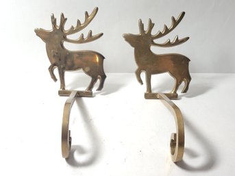 2 Solid Brass Reindeer Christmas Stocking Holder