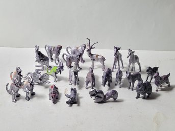 22 Minature Silver Painted Animals Figures