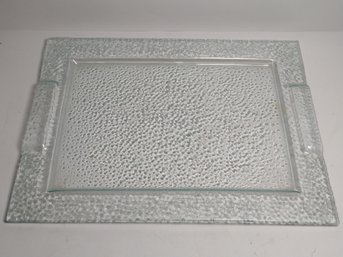 Vtg Rectangular Clear Glass Serving Tray With Raindrop Etching