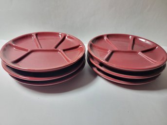 6 Williams Sonoma Belvedere Pomegranate Red Divided Fondue Plate