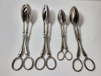 4 Vtg Silver Plated Serving Tongs