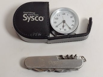 Vtg Sysco Multi Tool Pocket Knife And Travel Alarm Clock