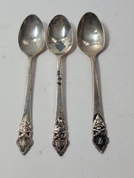 3 Vtg Kui Kee Sterling Silver Demitasse Spoons