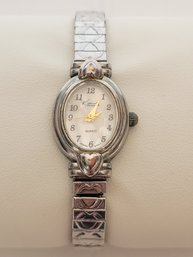 Vtg Kim Rogers Heart Pattered Silvertone Ladies Watch