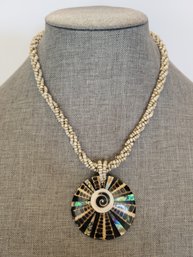Mother Of Pearl Abalone And Pagoda Shell Pendant Necklace