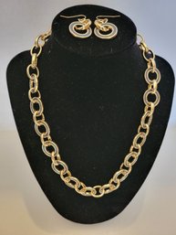 Goldtone Multi Circle Chain Link Necklace And Matching Earrings